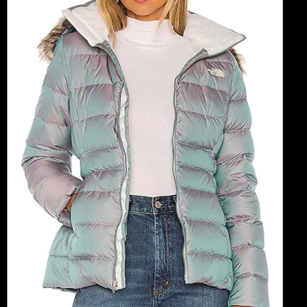 USED ONCE THE NORTH FACE GOTHAM IRIDESCENT LAVENDER DOWN PUFFER LARGE